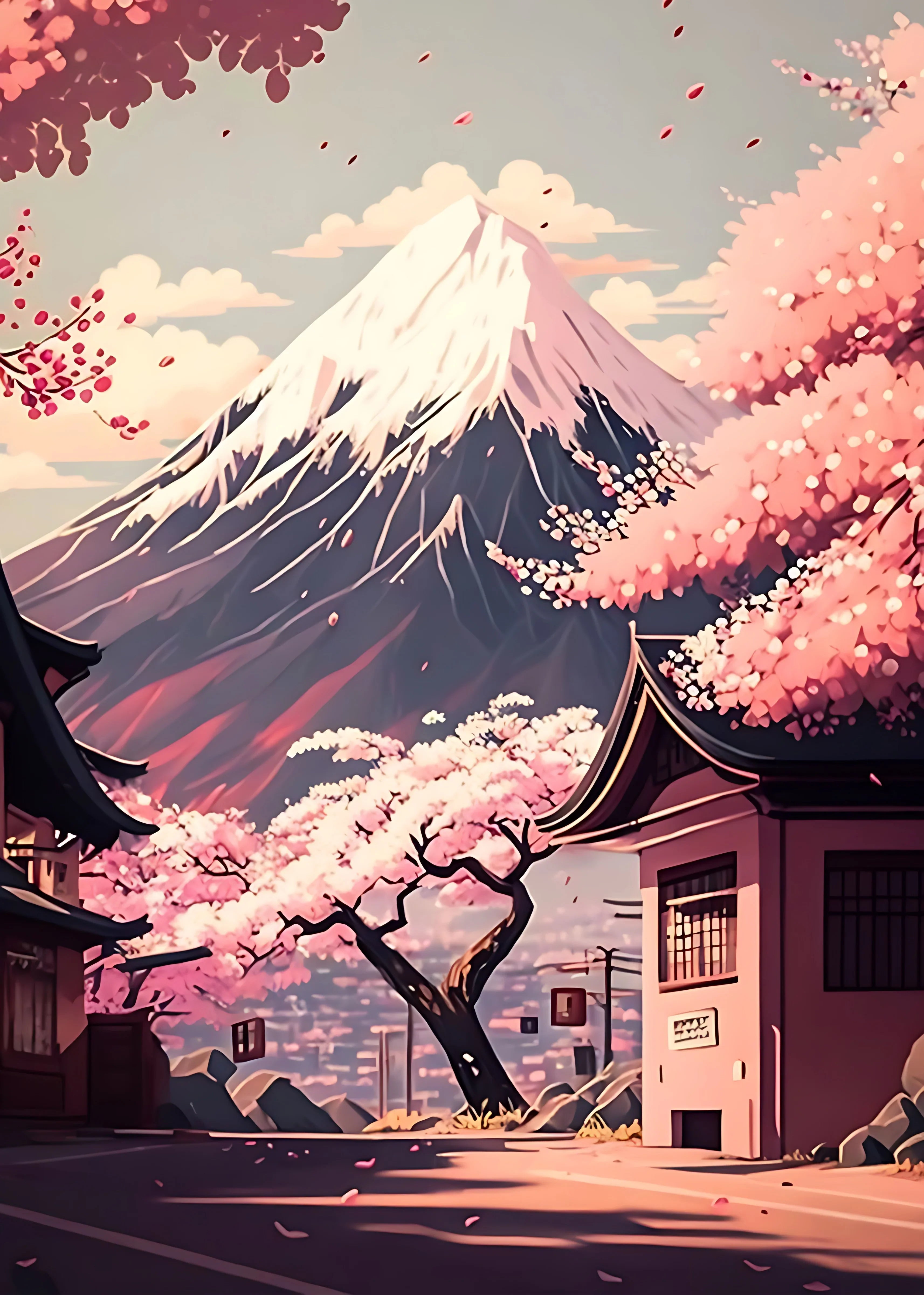 Japanese Cherry Blossom Fuji Mountain Sunset Tokyo Scenery Poster HD Printed Canvas Painting Wall Art Pictures Room Home Decor