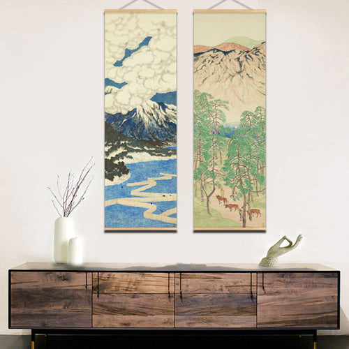 Antique Chinese Hand-Painted Landscape Scroll, Pine Tree