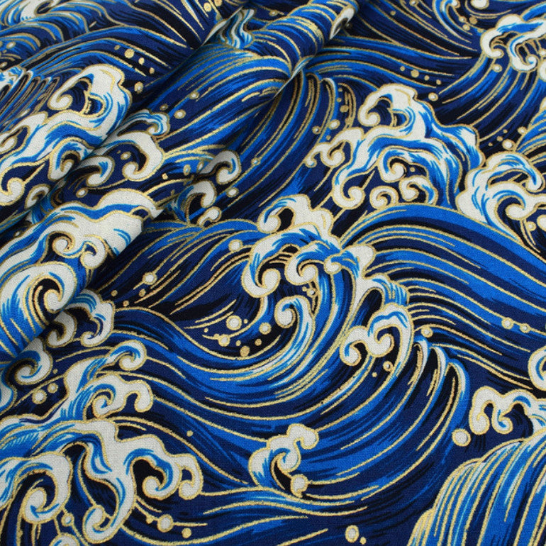 Japanese Floral Cotton Fabric with Wind Stamping