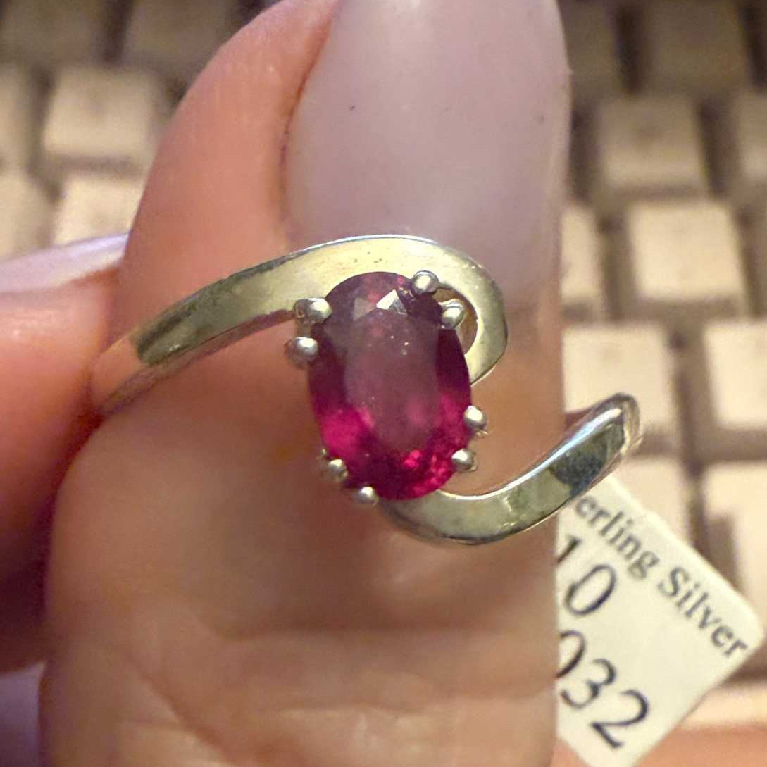 Ruby Spiral Sterling Silver Ring